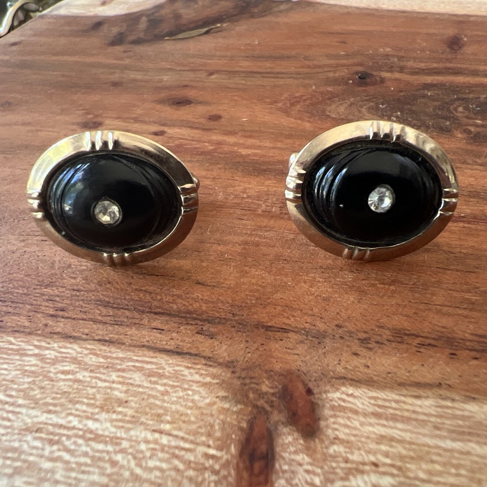 Vintage Cufflinks Jewelry Gold Tone And Black
